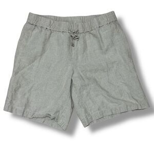 Eileen Fisher Linen Shorts L Beige Drawstring Coastal Minimal Summer Style